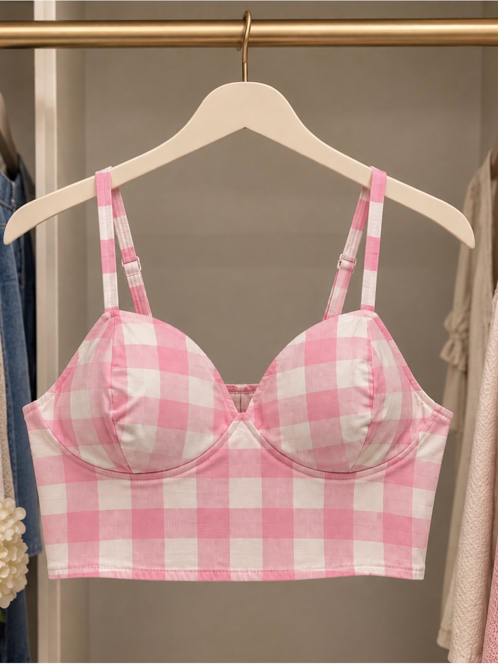 Pink & White Gingham Bustier Top – Like an Angel – Size M